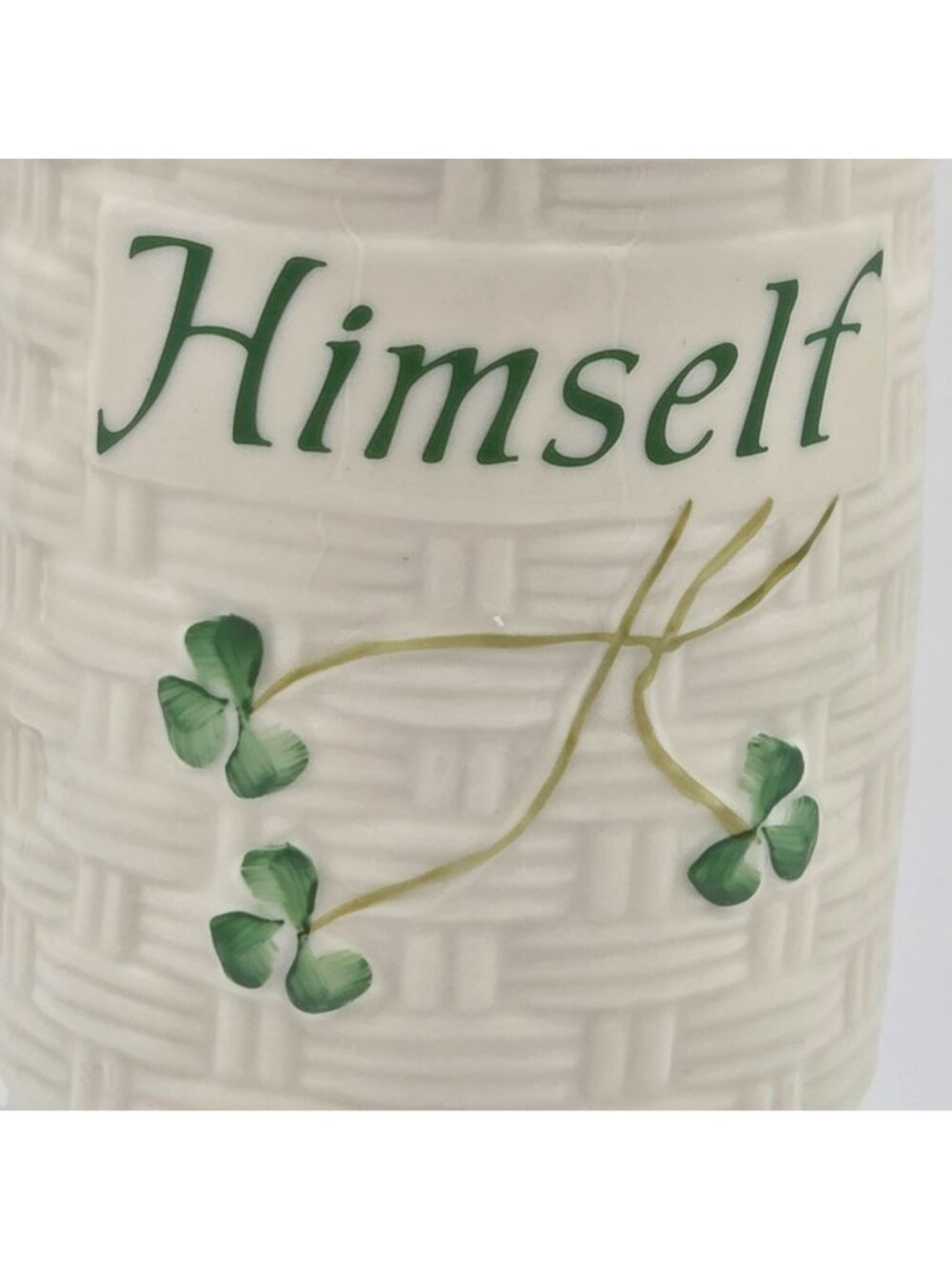 Belleek Pottery Shamrock Basketweave Himself Mug - Picture 6 of 7